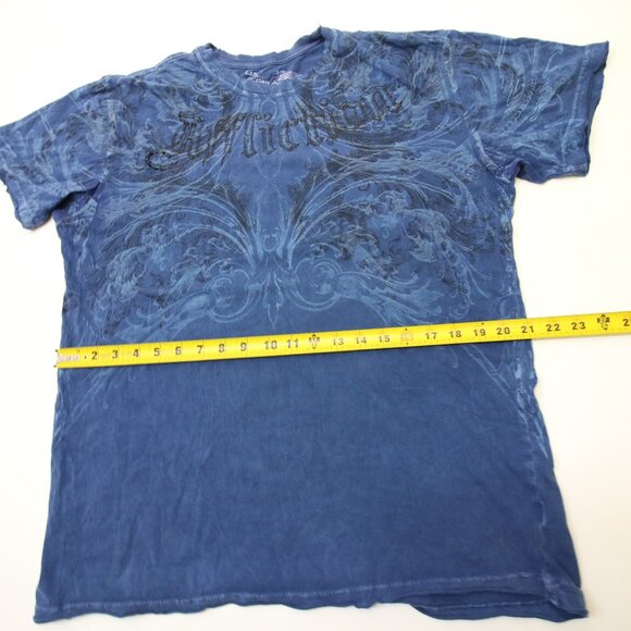 Affliction T-Shirt Large Blue Fleur De Lis READ Distressed Tiny Holes Y2K - Picture 14 of 15